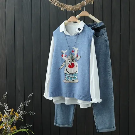 针织马甲女2022春季新款民族风提花圆领马夹无袖毛衣坎肩背心春秋商品大图