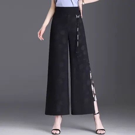 双层开叉印花雪纺裤阔腿裤女2023新款夏季薄款显瘦长裤垂感休闲裤商品大图