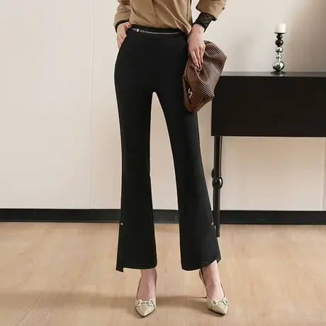 时尚设计感微喇裤女黑色百搭休闲裤高腰显瘦九分裤女秋季2023新款商品大图