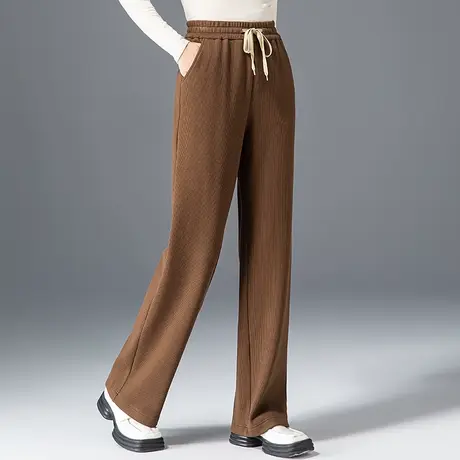 加厚条绒阔腿裤女秋冬2023新款休闲宽松拖地长裤妈妈裤子女直筒裤商品大图