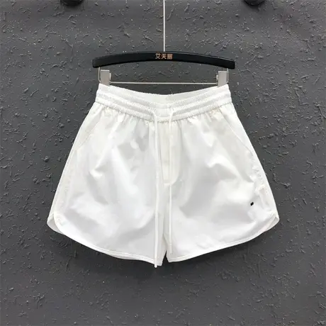 2023夏季新款白色薄款松紧腰系带A字阔腿裤女士高腰宽松显瘦热裤图片