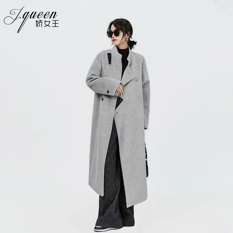 灰色毛呢外套女秋冬季新款韩系小众设计感宽松中长款立领呢子大衣商品大图