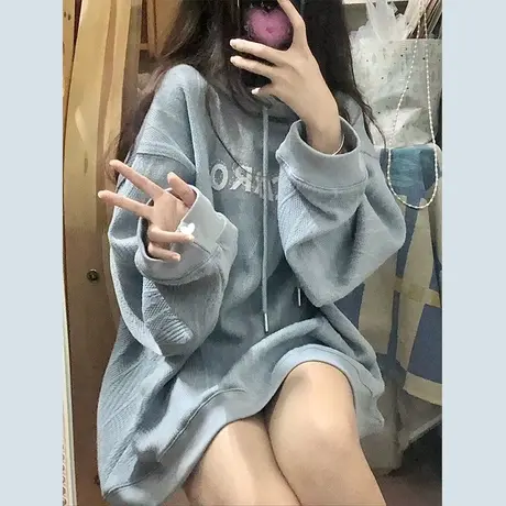 oversize卫衣女小个子春秋宽松韩版连帽上衣慵懒风薄款高级感外套商品大图