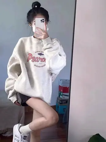 美式复古oversize潮牌卫衣女春秋薄款小个子高级感上衣慵懒风外套商品大图