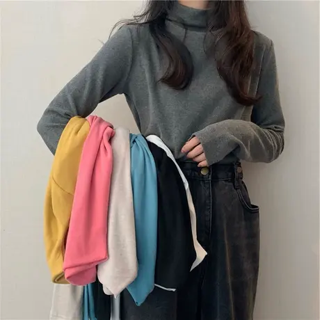 半高领打底衫女长袖秋冬韩版德绒紧身内搭t恤洋气纯色百搭上衣服商品大图