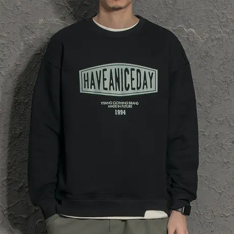 日系潮牌假两件男士卫衣春秋无帽潮ins港风男生衣服潮流帅气外套商品大图