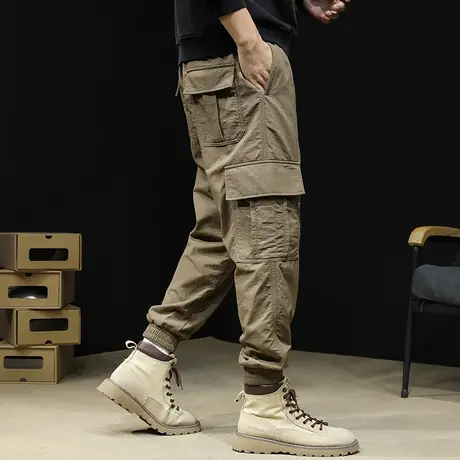 休闲工装裤男潮牌2023新款秋季束脚男士裤子秋款美式运动男裤机能商品大图