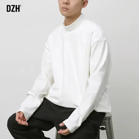 男士半高领德绒打底衫男春秋季极简纯色内搭长袖t恤ins潮2023新款商品大图