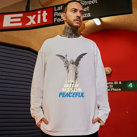 大码男装长袖t恤男潮牌ins宽松加肥加大码2023新款体恤春秋款夏季图片