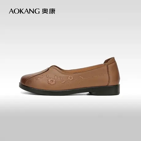 【门店发货】奥康女鞋 2023春秋季新款柔软舒适妈妈鞋平跟奶奶鞋商品大图
