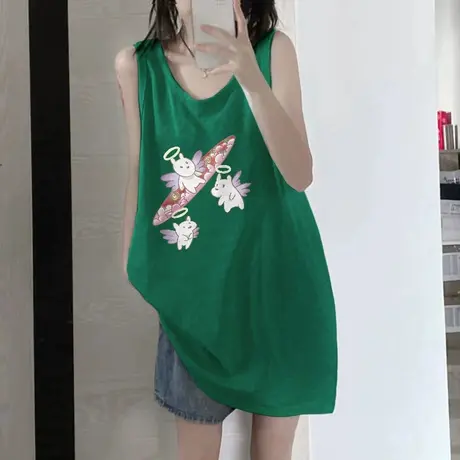 美式复古纯棉吊带运动坎肩背心无袖t恤女夏季外穿宽松篮球服上衣图片