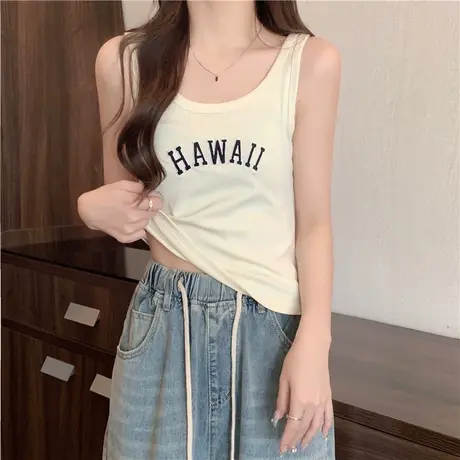 辣妹短款运动背心吊带女夏天韩版修身显瘦纯棉刺绣无袖上衣T恤潮商品大图