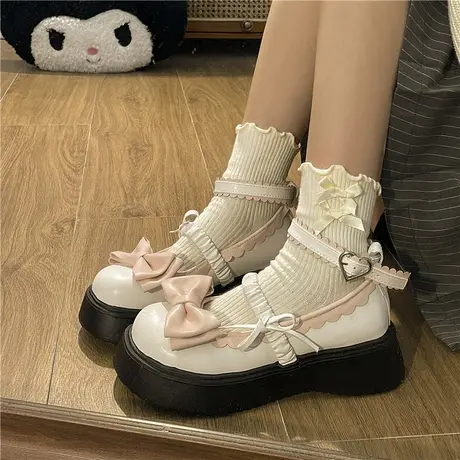 小个子甜美蝴蝶结松糕鞋女2024新款春季玛丽珍配裙子jk小皮鞋单鞋图片
