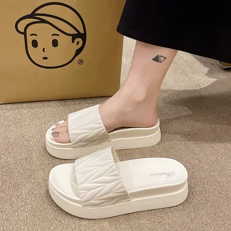 踩屎感外穿凉拖鞋女夏季ins潮时尚简约松糕厚底增高防滑沙滩拖鞋商品大图