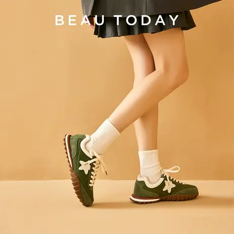 BeauToday德训鞋女2024春季新款复古阿甘鞋拼色休闲板鞋女运动鞋商品大图