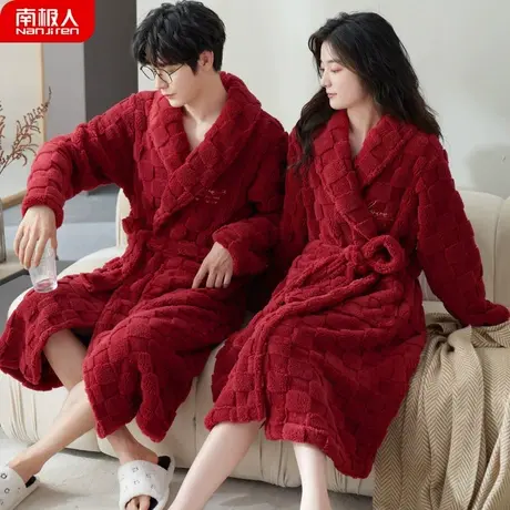 睡衣结婚新婚情侣套装红色男士女款珊瑚绒秋冬款潮范情侣睡袍冬季图片