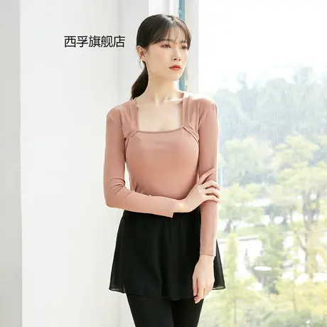 舞蹈练功服女春秋成人复古芭蕾风教师形体服装长袖假两件气质上衣图片