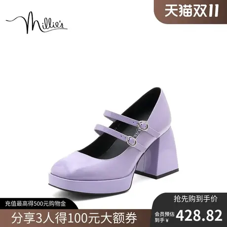 妙丽春季玛丽珍鞋牛皮时尚复古高跟单鞋女SCY11AQ2图片