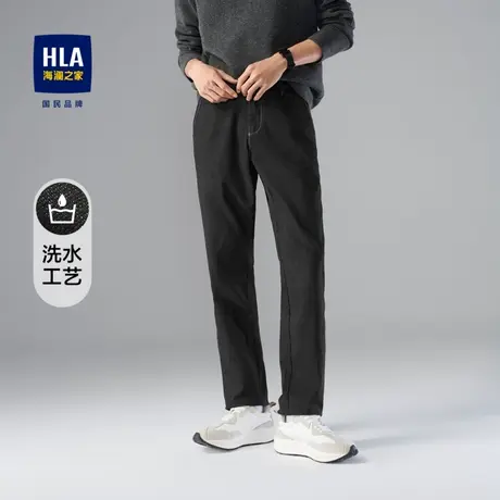 HLA/海澜之家猫须工艺牛仔裤秋冬季新品松紧腰五袋款中腰长裤子男图片