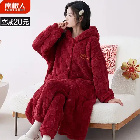 珊瑚绒睡衣冬季加绒加厚新款红色本命年喜爱家居服睡袍女款秋冬款商品大图