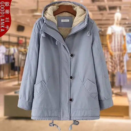 胖妈妈冬装2022新款宽松显瘦中长款加绒加厚保暖连帽棉衣棉服外套图片