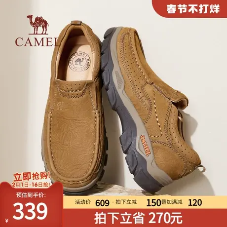 骆驼男鞋2023秋冬新款磨砂牛皮工装鞋耐磨乐福套脚经典休闲皮鞋男图片