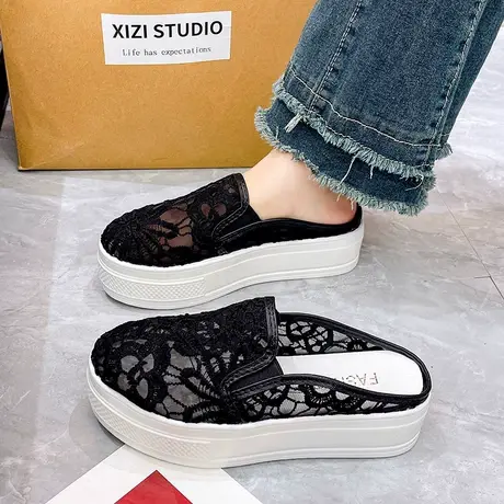 网纱透气渔夫鞋包头半拖鞋女外穿2023年夏季新款百搭增高厚底凉拖商品大图