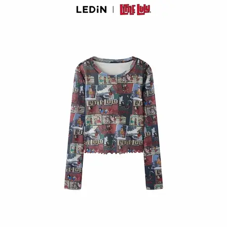 【Little Lulu联名】乐町夏季新款满印网纱打底T恤C2CPE2110商品大图
