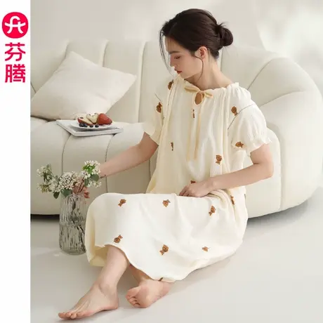 芬腾纯棉睡裙女款短袖夏季薄款睡衣裙可外穿韩版全棉宽松家居服图片