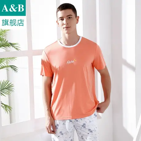 ab内衣男士家居服套装弹力印花宽松短袖短裤居家休闲起居服XT30图片