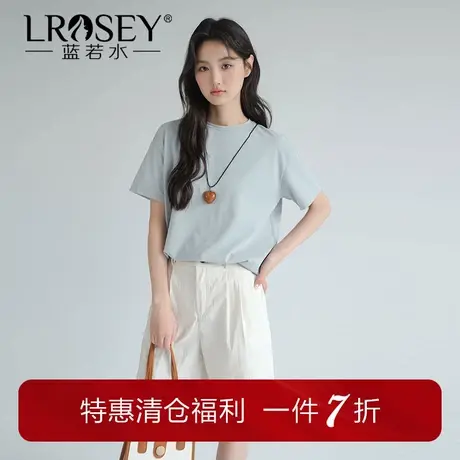 蓝若水大码女装宽松凉感短袖T恤2025夏装新款胖MM别致后开叉上衣商品大图