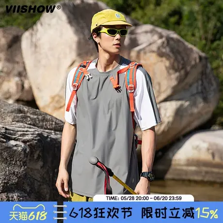 VIISHOW山系户外撞色运动防晒短袖T恤男女夏季宽松透气骑行上衣商品大图