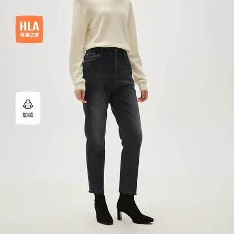 HLA/海澜之家加绒加厚牛仔裤24秋冬新舒适显瘦保暖时尚九分裤子女商品大图