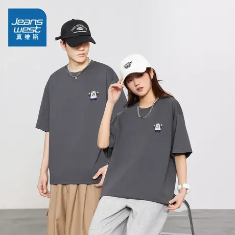 E8P真维斯男女同款情侣装体恤 2024夏季新款时尚宽松圆领短袖T恤商品大图