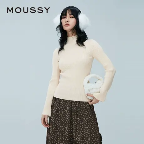 MOUSSY 春季新品辣妹风开叉喇叭袖修身百搭针织上衣028HAA70-3101商品大图
