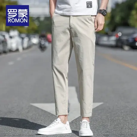 罗蒙冰丝休闲裤男士夏季2025新款修身直筒男裤潮牌薄款九分裤男款图片