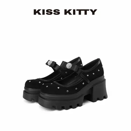 KISSKITTY英伦风厚底小皮鞋女2025新款百搭黑色jk单鞋松糕乐福鞋图片