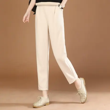 韩潮袭人松紧腰时尚纯色加厚休闲裤女2023秋季新款宽松显瘦哈伦裤图片