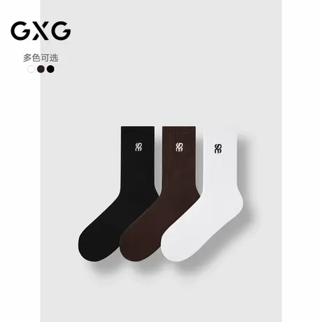 GXG男士罗纹袜刺绣logo中筒中邦袜【3双装】春夏运动休闲袜商品大图