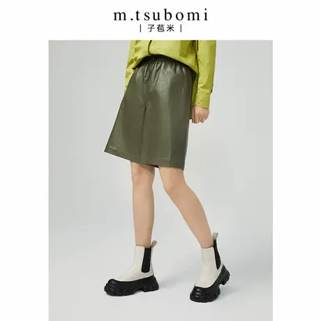mtsubomi/子苞米高腰休闲短裤2023年春季新款宽松绿色五分裤女商品大图