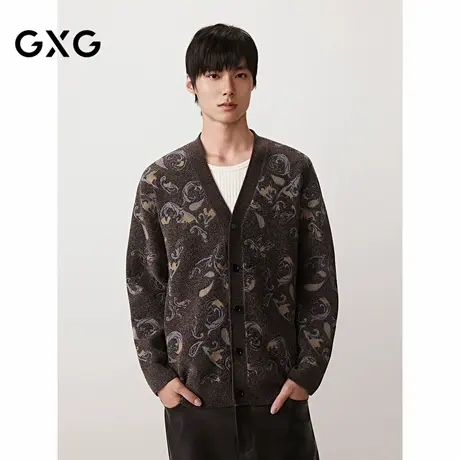 GXG男装 雪尼尔开衫满印腰果花外套通勤男开襟毛衣 2025秋季新品商品大图