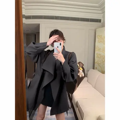 爵莱菲大码2025年秋季新款时尚英伦宽松风衣外套女小个子大翻领图片