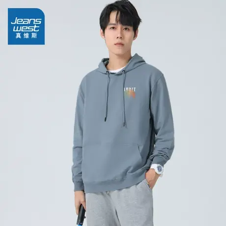 LE真维斯男装卫衣男式印花长袖连帽男款卫衣蛇年红色衣服男款上衣商品大图