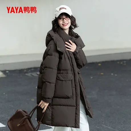 鸭鸭羽绒服女冬季新款时尚休闲百搭韩版中长款过膝保暖连帽外套YZ商品大图