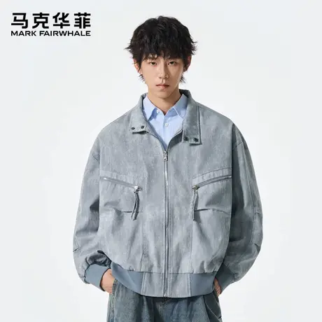 马克华菲立领牛仔外套男士春秋潮流工装夹克痞帅气潮牌休闲上衣服图片