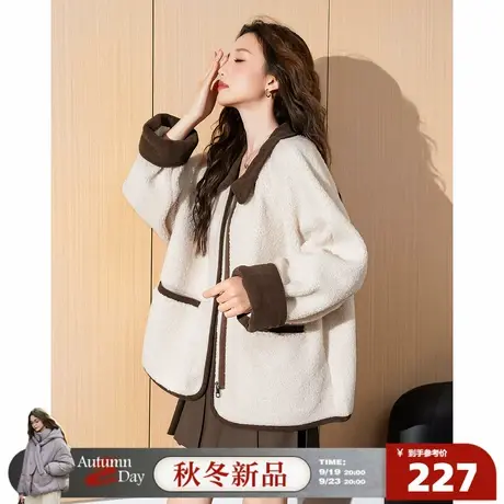 唐狮2025秋冬季外套女翻领灯芯绒拼接仿羊羔毛短款保暖外套超好看商品大图
