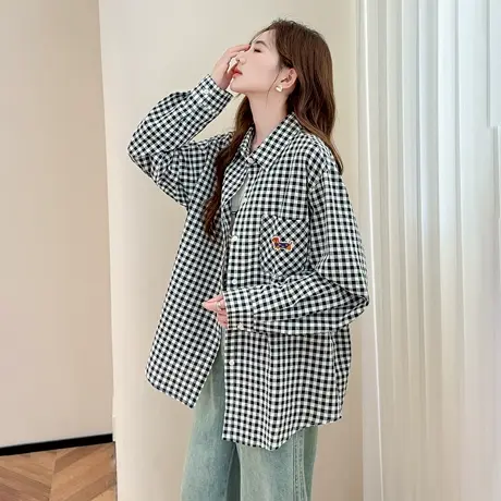 唐狮新款长袖衬衫女翻领设计感百搭宽松休闲上衣超好看TM图片