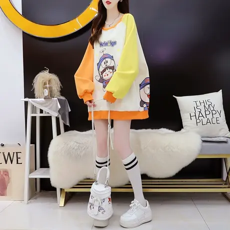 减10】春秋薄款卫衣女中长款2023新款秋季洋气减龄宽松设计感上衣图片