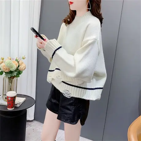 网红圆领套头毛衣女2022新款秋冬宽松设计感短款小个子针织衫上衣商品大图