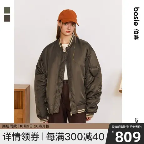【商场同款】bosie2023年冬季新款棉服男情侣宽松飞行员外套夹克图片